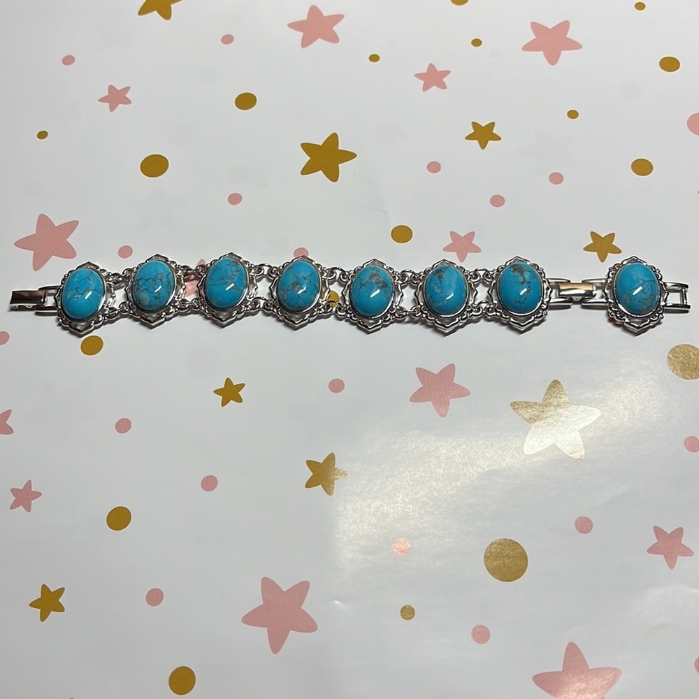 Jacqueline Kennedy Camrose and Kross JBK Faux turquoise link bracelet vintage - Picture 4 of 9